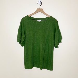 J Jill Love Linen Green Flutter Ruffle Short Sleeve Top T-Shirt
